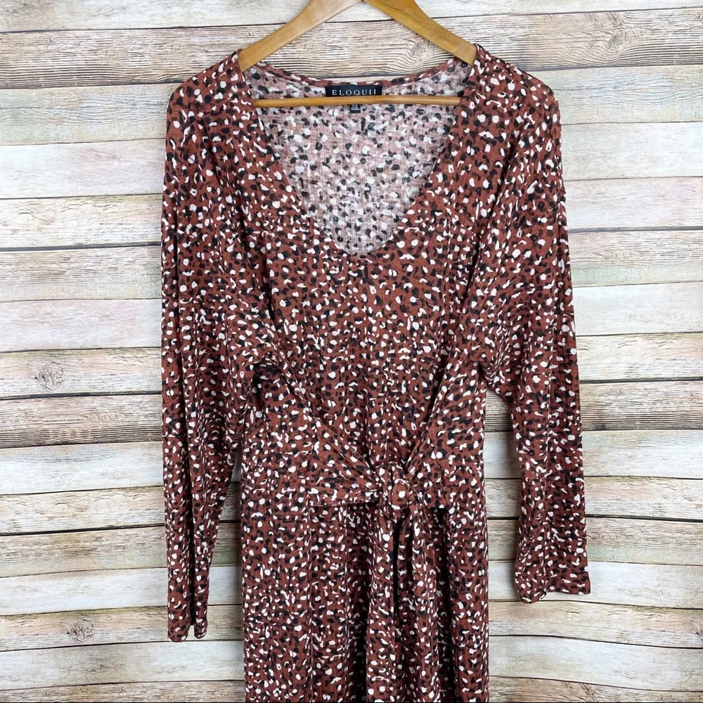 Eloquii Leopard Print Ribbed Tie Waist Midi Dress Size 18/20 - Picture 3 of 9